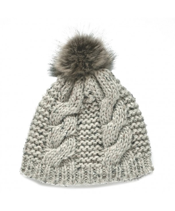 Patrick Francis Ireland Knitted Oatmeal Speckled Wool Fur Bobble Hat - CB12F87HRP7