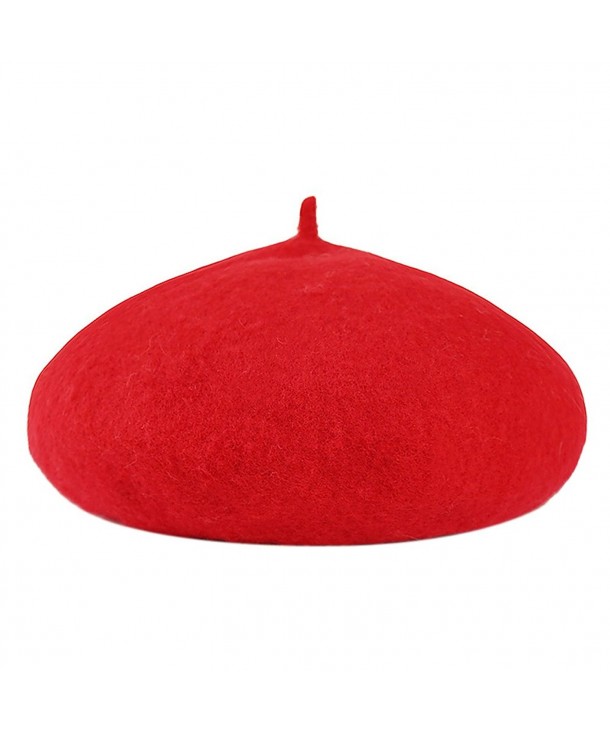Urban CoCo Women's Solid French Style Beret Wool Blend Beanie Hat - 2 Red - C0186W4Y6IK