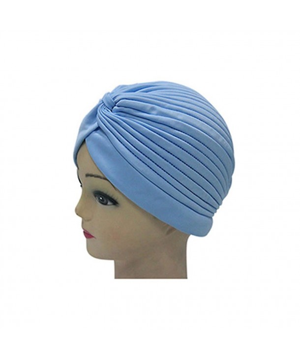 Raylans Womens Indian Style Headwrap Cap Turban Hat Cloche Chemo Hair Cover Headband - Light Blue - CF1299CH3WJ