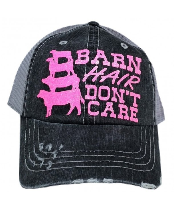 Loaded Lids Women's Barn Hair Don't Care Bling Baseball Cap - Grey/Pink - CW186ELR7X3