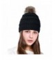 Lamdgbway Pom Pom Beanie Hat Chunky Winter Knit Hat Stretch Faux Fur Skull Cap - Black - CQ18853004Z