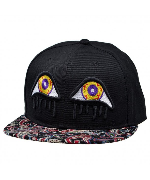 LOCOMO Embroidered Bleeding Cry Tear Monster Eye Paisley Snapback Cap FFH159BLK - Black - CO11L0RBEKJ