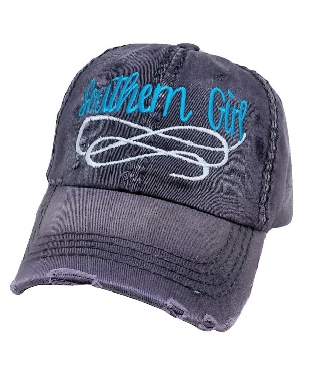 Loaded Lids Women's Southern Girl Embroidered Baseball Cap - Grey/Turquoise/White - CL185X8IM2C