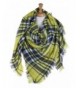 Plum Feathers Premium Plaid Pattern Knit Large Blanket Scarf with Fringes - Yellow Tartan Plaid - CO188OT5GC0