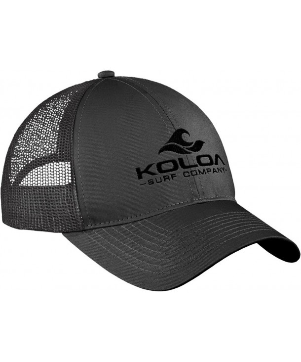 Koloa Surf Wave Logo "Old School" Curved Bill Mesh Snapback Hats - Charcoal With Black Embroidered Logo - CJ17Z3O00W0