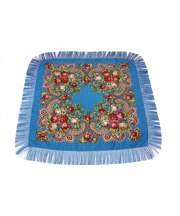 Dzhavael Couture Woman's Russian Style Wool Large Babushka Shawl Wraps Scarves - Blue - CP12NYTOLNT