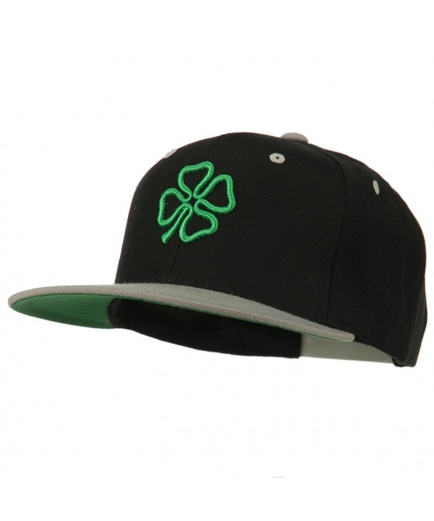 3D Clover Embroidered Two Tone Snapback Cap - Black Silver - C911NY2PWWJ