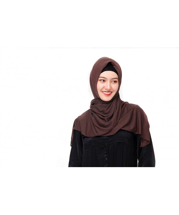Uphily Classic Long Muslim Scarf Head Cap Shawl Poly Cotton Jersey Hijab Scarf - Dark Brown - CQ184Z5HZDL