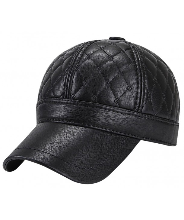 Panegy Mens Winter PU Fleece Hat Lined Fur Padded Baseball Cap with Fold Earflaps - Black - CV187876UXC