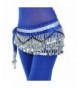 AvaCostume Belly Dance Silver Coins Hip Scarf Dangling Tassels Skirt - Blue - CV1218A5WLX