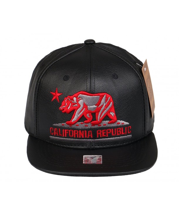 RufnTop PU Leather Hip Hop California Republic Cap Cali Bear Snapback Hat (PU One Size) - Red Bear Black - C5189K8Z0EU