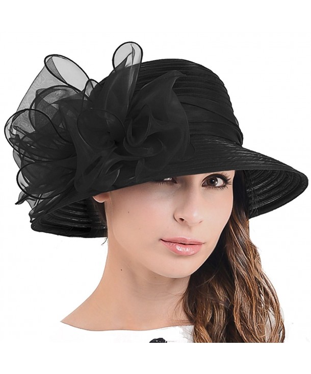 HISSHE Cloche Oaks Church Dress Bowler Derby Wedding Hat Party S015 - Bow-black - CG12F1755JJ
