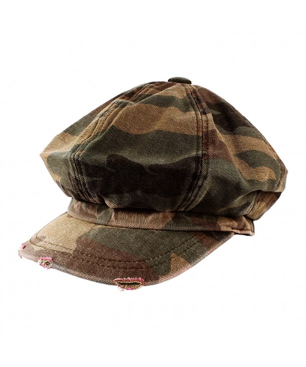 Morehats Men's Women's Unisex Cotton Packable Camouflage Newsboy Cap Gatsby Hat - Woodland - CA11LHPI4B1