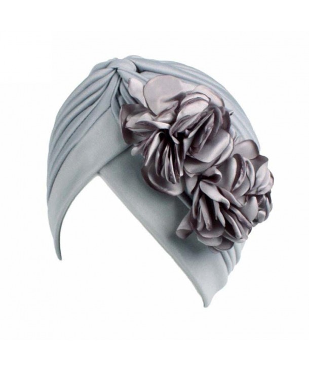 QingFan Women Muslim Solid Flowers Cancer Chemo Hat Turban Headbands Hair Loss Wrap Cap - Gray - CF186OCRH0Y