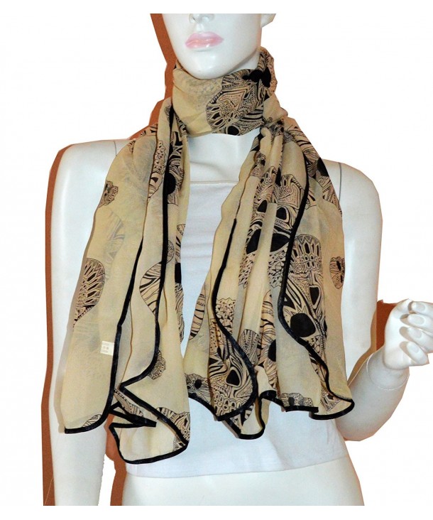 Scarf_tradinginc Aztec Skull Chiffon Silk Feel Scarf Wrap Swimwear Cover-up - Beige - CU11JXH3PQJ