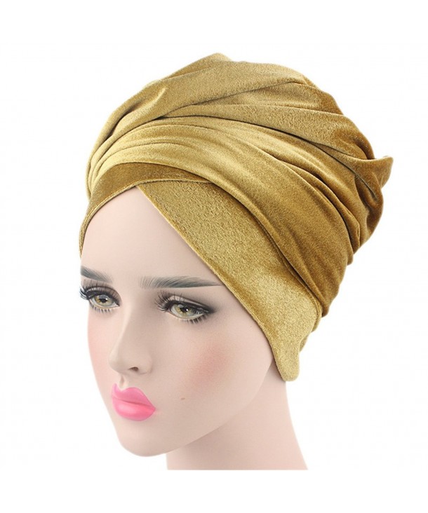 Qhome Luxury Pleated Velvet Turban Hijab Head Wrap Extra Long Tube Indian Headwrap Scarf Tie - Tjm-38-gold - CH186G7ETH4