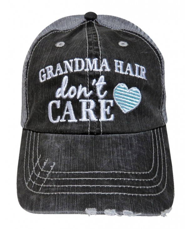 Embroidered Grandma Hair Don't Care Grey Trucker Baseball Cap - Mint Heart - CO12ODJLUNH