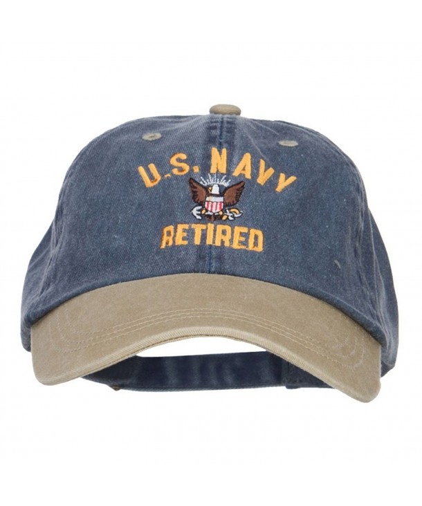 US Navy Retired Military Embroidered Two Tone Cap - Navy Khaki - CH12HV9QU1R
