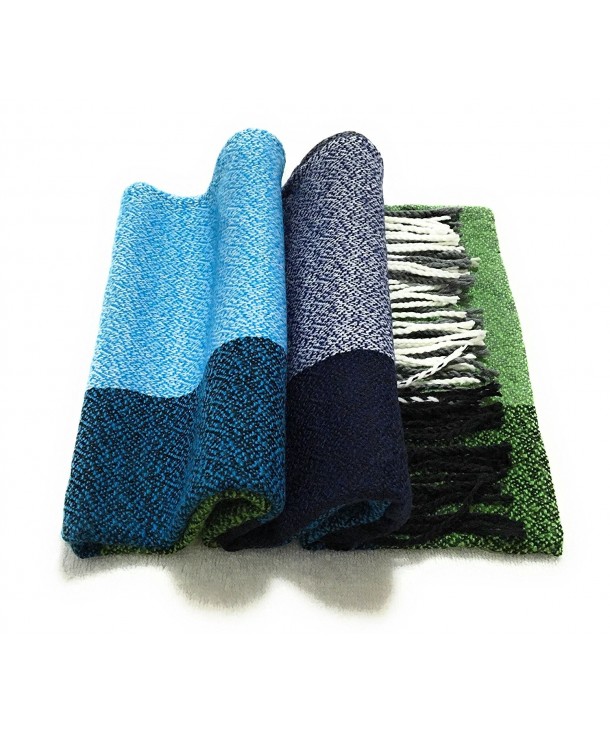 C Collection Women Scarf Winter Cashmere Touch Stripe London Fashion Blanket - Blue&green - C312N38ZFRR