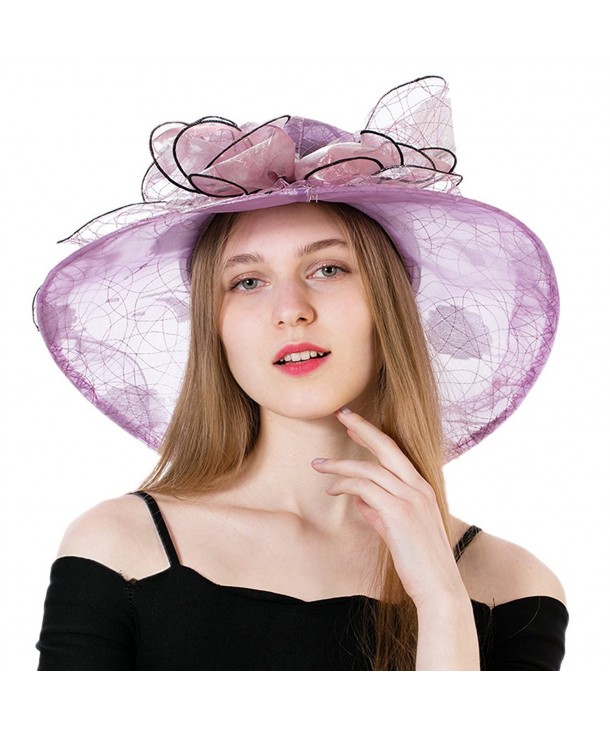 Dantiya Women's Polka Dot Kentucky Derby Hats Church Hat Tea Party Wedding Organza Hats - Purple - C417Z72YRXO