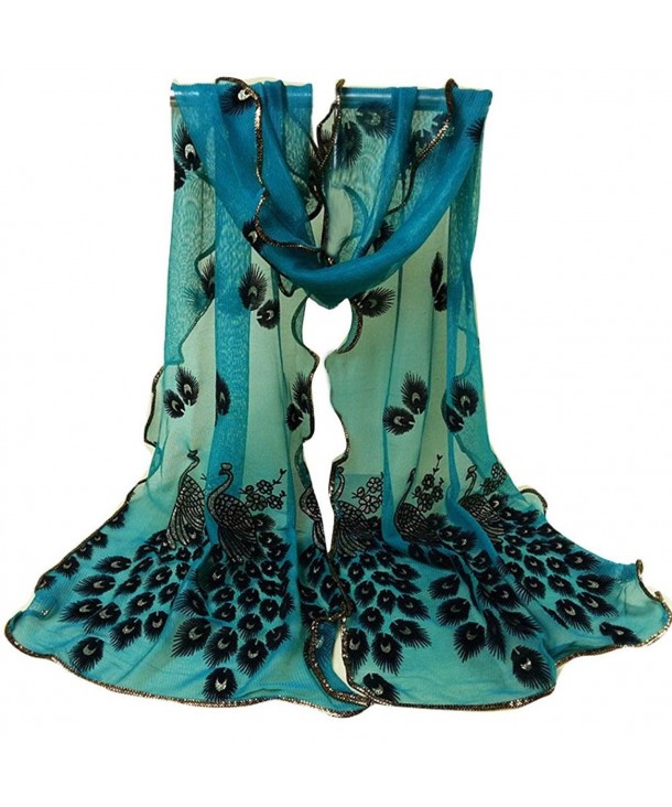 XUANOU Women Elegant Peacock Embroidered Scarf Long Soft Wrap Shawl (Green) - C212N5L4OBG