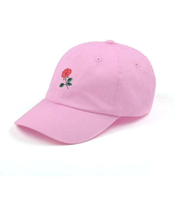 AUNG CROWN Rose Embroidered Dad Hat Women Men Cute Adjustable Cotton Floral Baseball Cap - Medium Pink - CR182T9OD6D