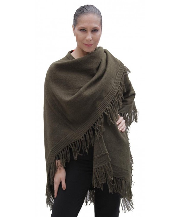 Knitted Soft Alpaca Wool Ruana Cape Wrap One Size Colors Available - Leaf Green - CH11MXBK7BX