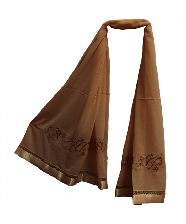 Womens Sequined Silk Chiffon Embroidered Hijab Pashmina Brown Shawl Scarf - C211NPU0E5P