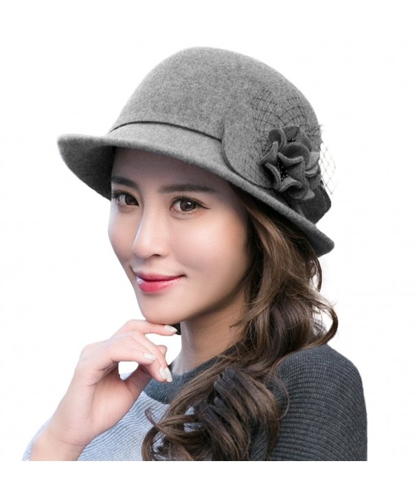 SIGGI Womens 1920s Vintage Wool Felt Cloche Bucket Bowler Hat Winter Crushable - 89073_grey - CD187COCS7Q