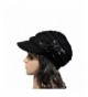 AutumnFall Womens Lady's Winter Cable Knit Visor Hat with Flower Accent - Black - CX12N1DHKGJ