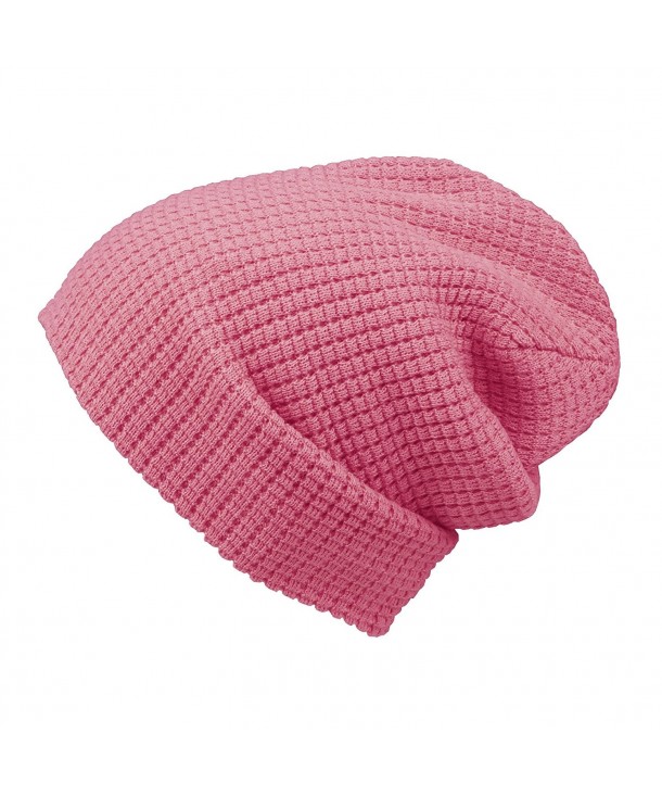 Morehats Cotton Embossed Knit Slouchy Beanie Winter Warm Ski Skater Hip-hop Hat - Pink - CL11YIGGCNN