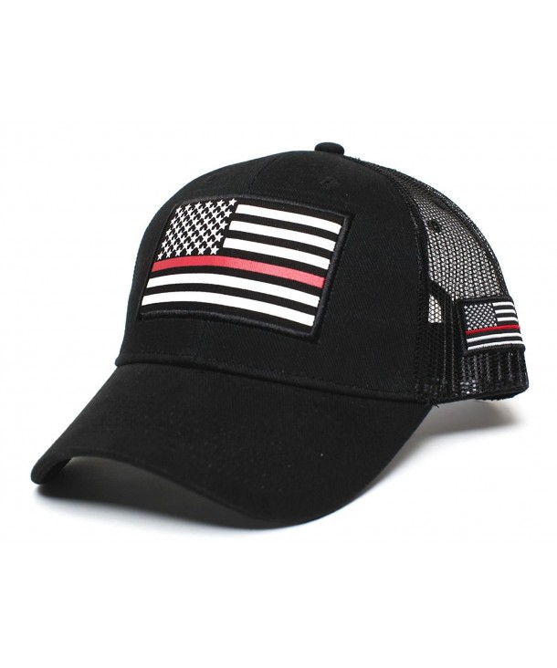 Thin RED Line USA flag Posse Comitatus Unisex Adult One-Size Cap Hat Black - CZ183CQX45W