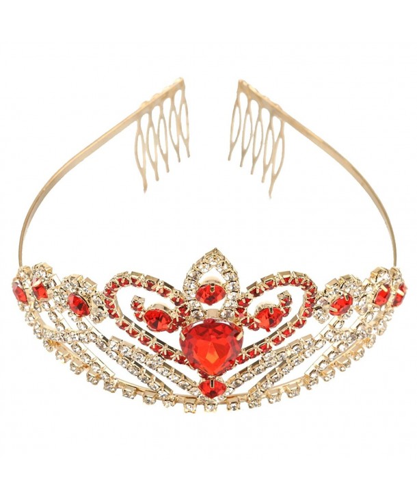 MagiDeal Crystal Rhinestone Gold Red Hair Tiara Crown with Comb Wedding Party Women Bridal Headband - CD12I9UPW1V