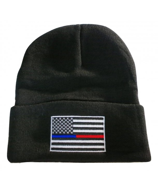 TrendyLuz Thin Blue Red Line USA Flag Knit Skull Cap Hat Beanie Support Police Firefighter - C212O35C9SP