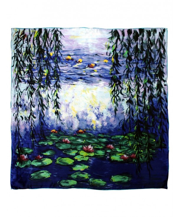 Dahlia Women's 100% Luxury Square Silk Scarf - Claude Monet's Paintings - Nympheas - C911GCG38BV