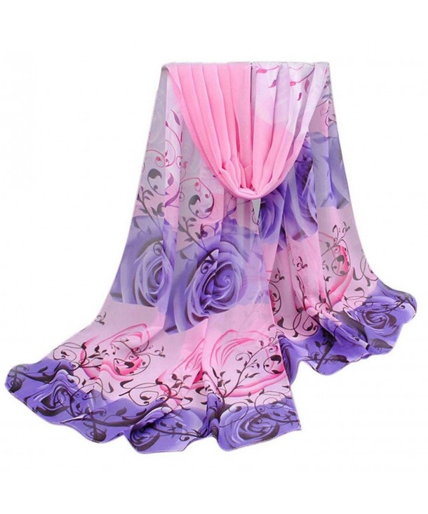 Women Rose Pattern Chiffon Elegant Scarves Vovotrade - Pink - CM128N6CWWD