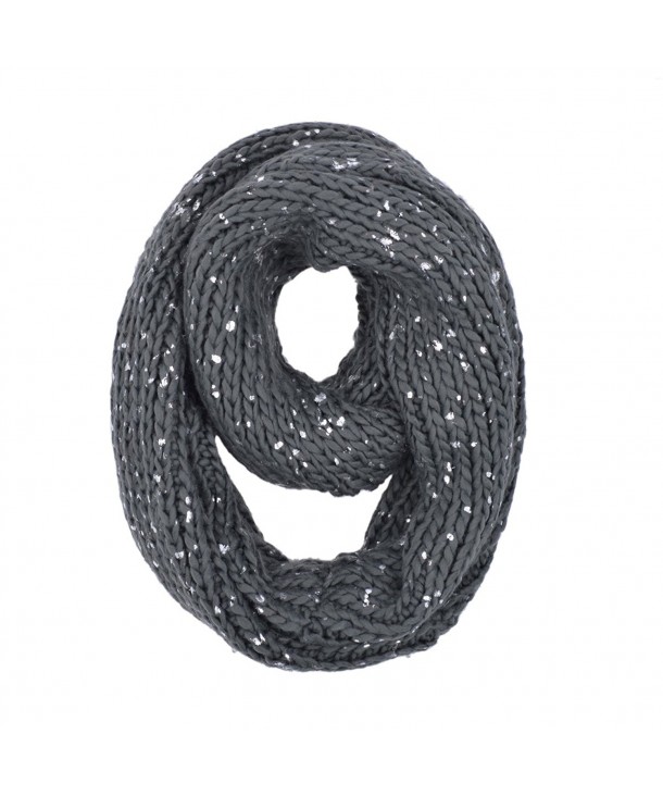Premium Unique Winter Silver Flakes Rib Knit Soft Infinity Loop Circle Scarf - Charcoal Grey - C612MZIPUUW