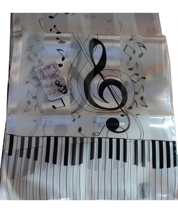Ladies White & Black Music Gift Set: Piano & Notes Scarf & G Clef Keychain - CI115O2ONBD