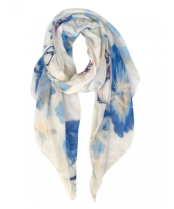 GERINLY Lightweight Shawl Wrap: Womens Pastel Flowers Print Scarves - Blue - C717YD05O3E