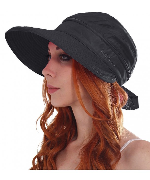 NobleScore Women Sun Hat Wide Brim Summer UV Protection 2 In 1 Beach Sun Visor Hat - 2284_black - CR184MSCSCQ