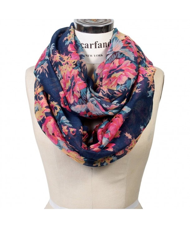 Scarfand's Romantic Rose Print Lightweight Infinity Scarf Wraps - Bouquet Rose Navy - C612EXQBE1R