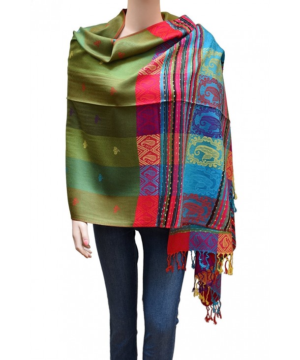 Flyingeagle Trade Women Rainbow Colorful Silky Pashmina Shawl Scarf Wrap - Olive/Green - CG183R9U6DU