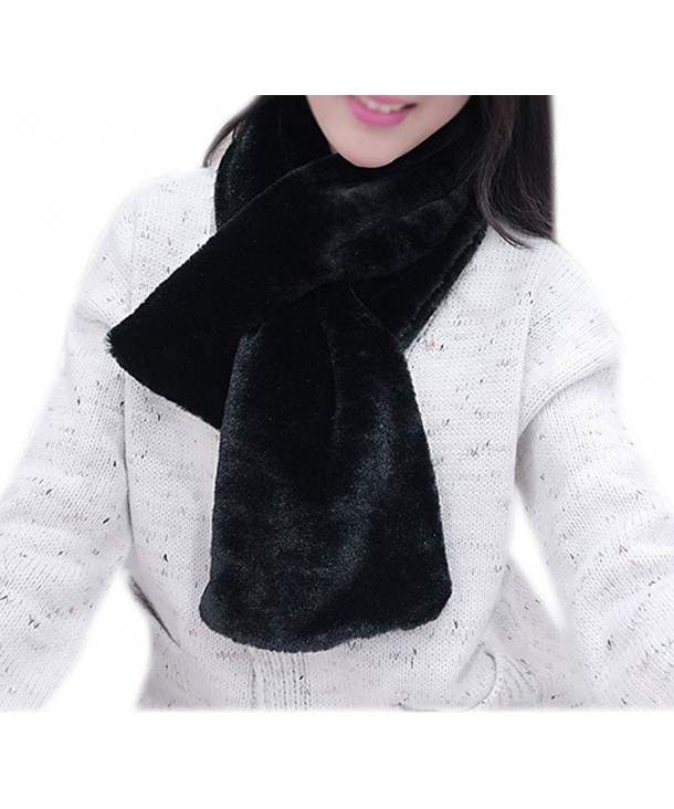 IvyFlair Women's Winter Warm Solid Color Soft Faux Fur Scarf - Black - CA12NUTFMDX