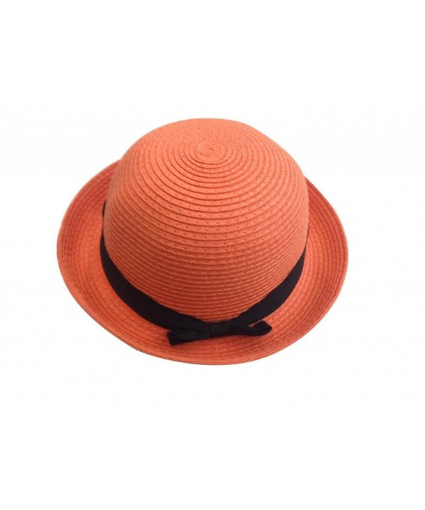 YueLian Women's Roll up Brim Bowler Bow Short Brim Hat - Orange - CY11MO0KGLJ