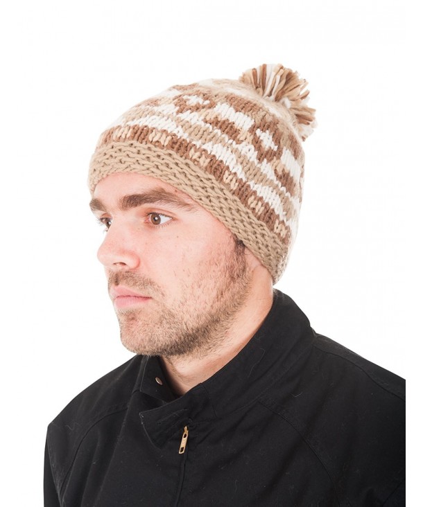 Unisex Warm Hand Knitted Chunky Bobble Hat with Fleece Lining - Browns - C211HUTZW77