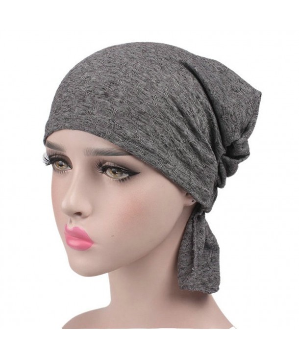 Udolove Womens Ruffle Chemo Hat Beanie Scarf- Soft Turban Bandana Headwear for Cancer - Grey - C1184ZR85S4