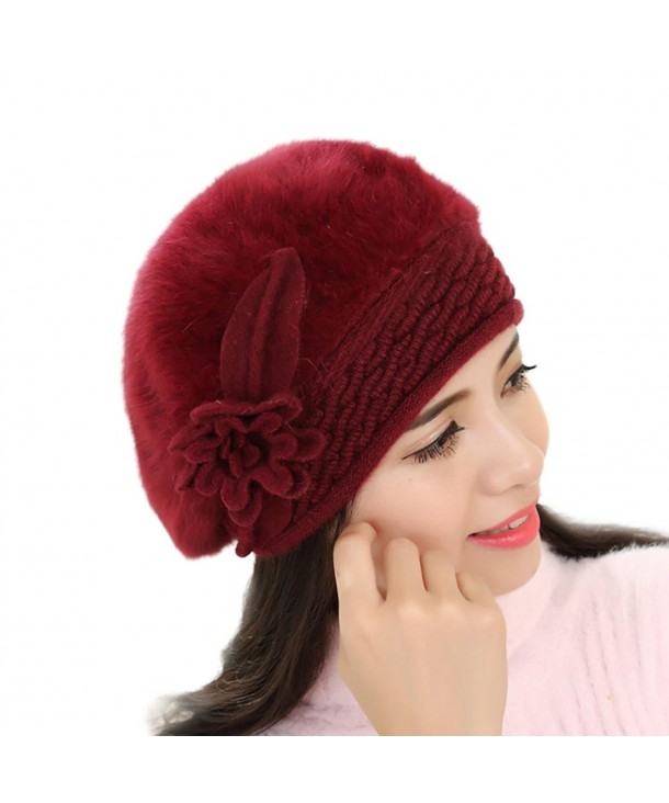 Tuscom New Women Slouch Baggy Winter Warm Soft Knit Crochet Hat - Wine - CL12N7Y6BL1