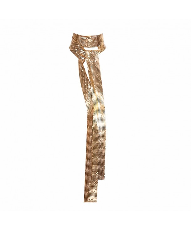 iiniim Women Glitter Sparkle Metal Sequins Neck Tie Scarf 160cm Thin Skinny Long Neckerchief - Gold - CO188UC7887