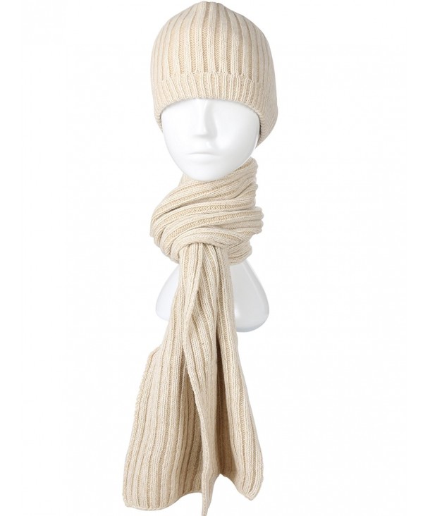 Ypser Winter Beanie Hat Scarf Set Warm Knit Skull Cap and Scarf for Men Women - Beige - C9187EYL0W9