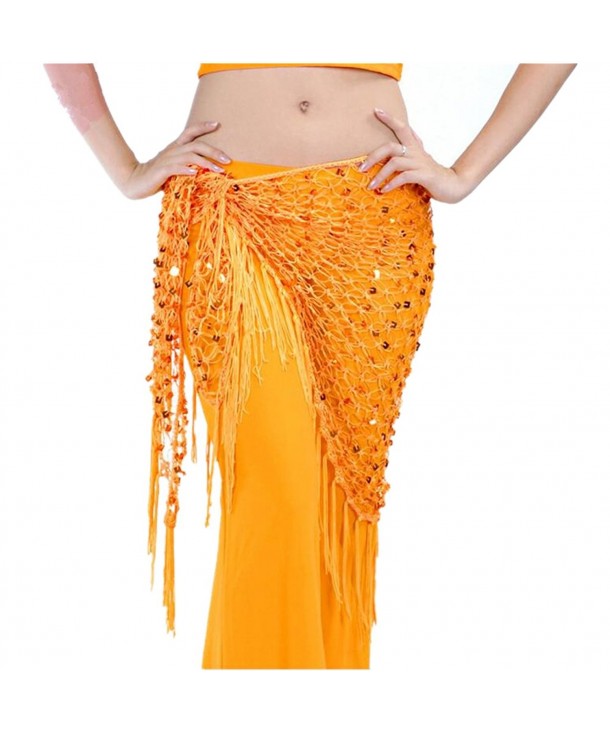 ZYZF Women's Belly Dance Egyptian Triangle Shawl Sequins Hip Scarf Tassels - Orange - CI12G4WAHAP